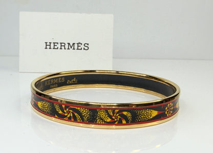 Hermes enamel bangle bracelet gold orange black yellow bangle GS770