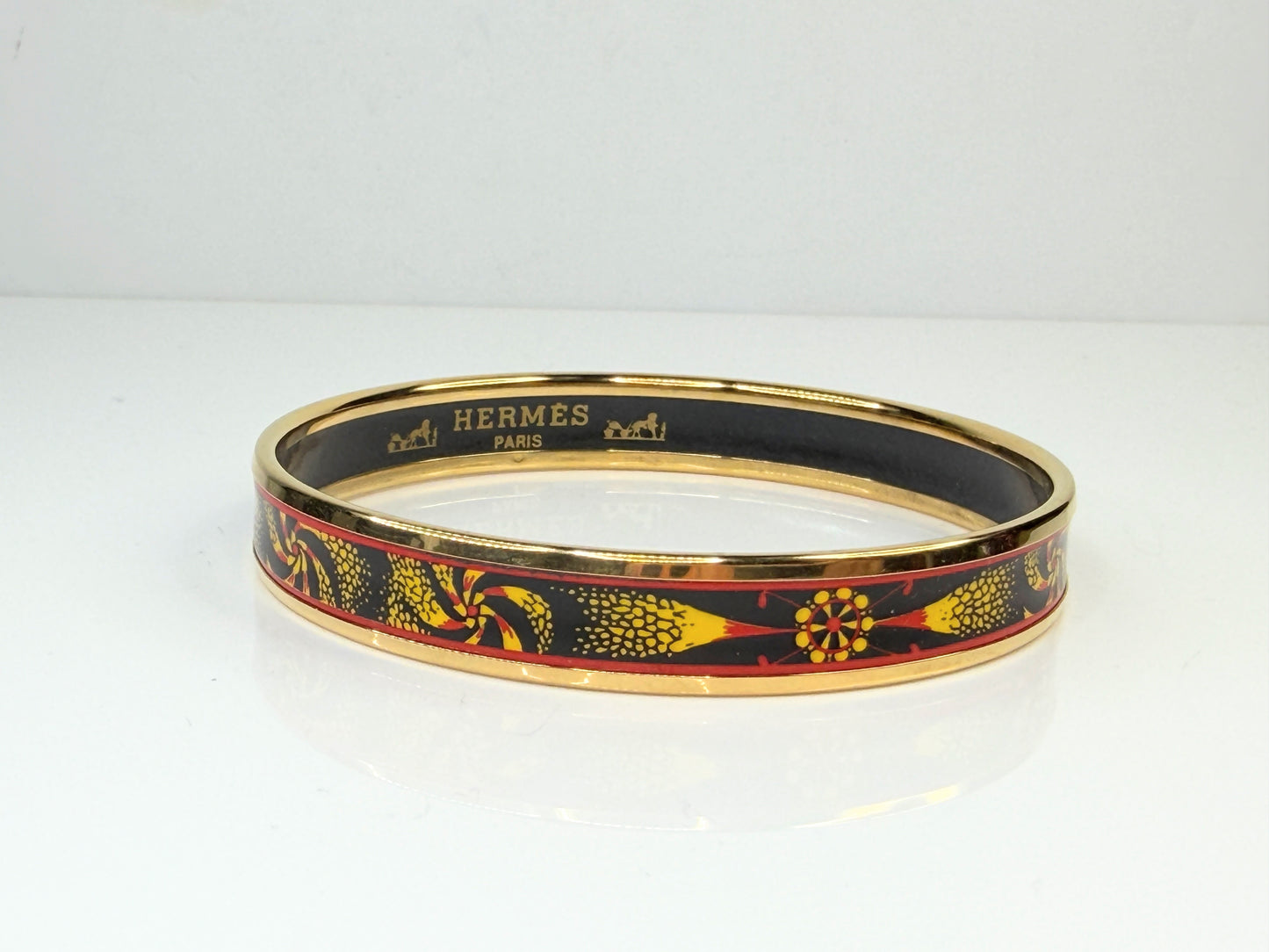 Hermes enamel bangle bracelet gold orange black yellow bangle GS770