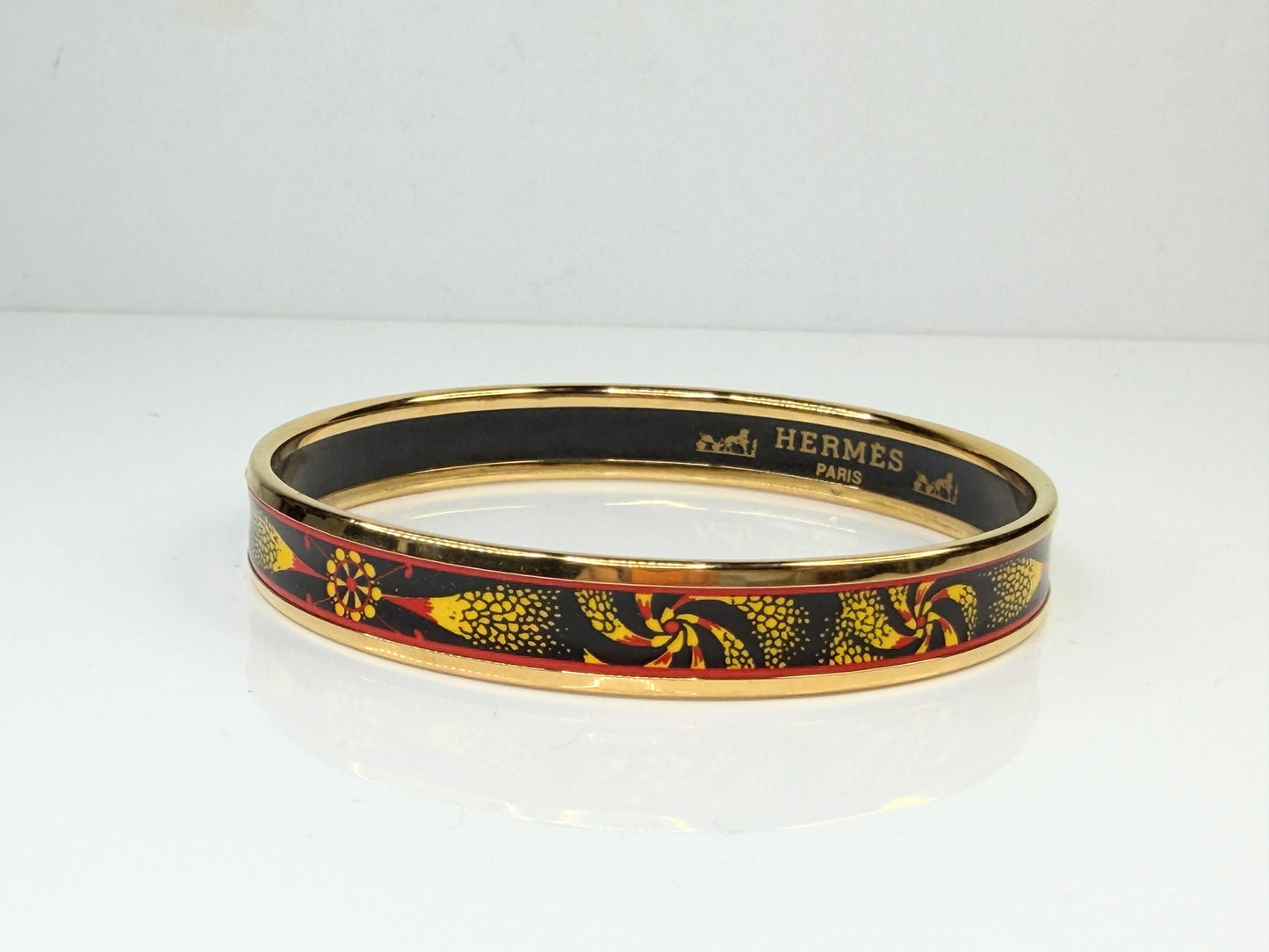 Hermes enamel bangle bracelet gold orange black yellow bangle GS770