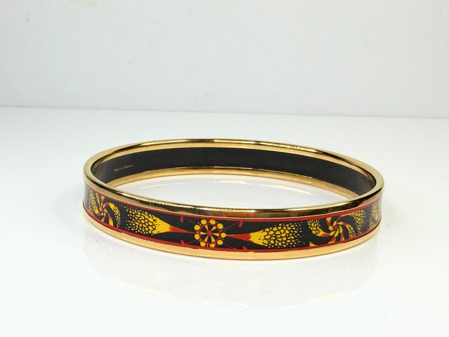 Hermes enamel bangle bracelet gold orange black yellow bangle GS770