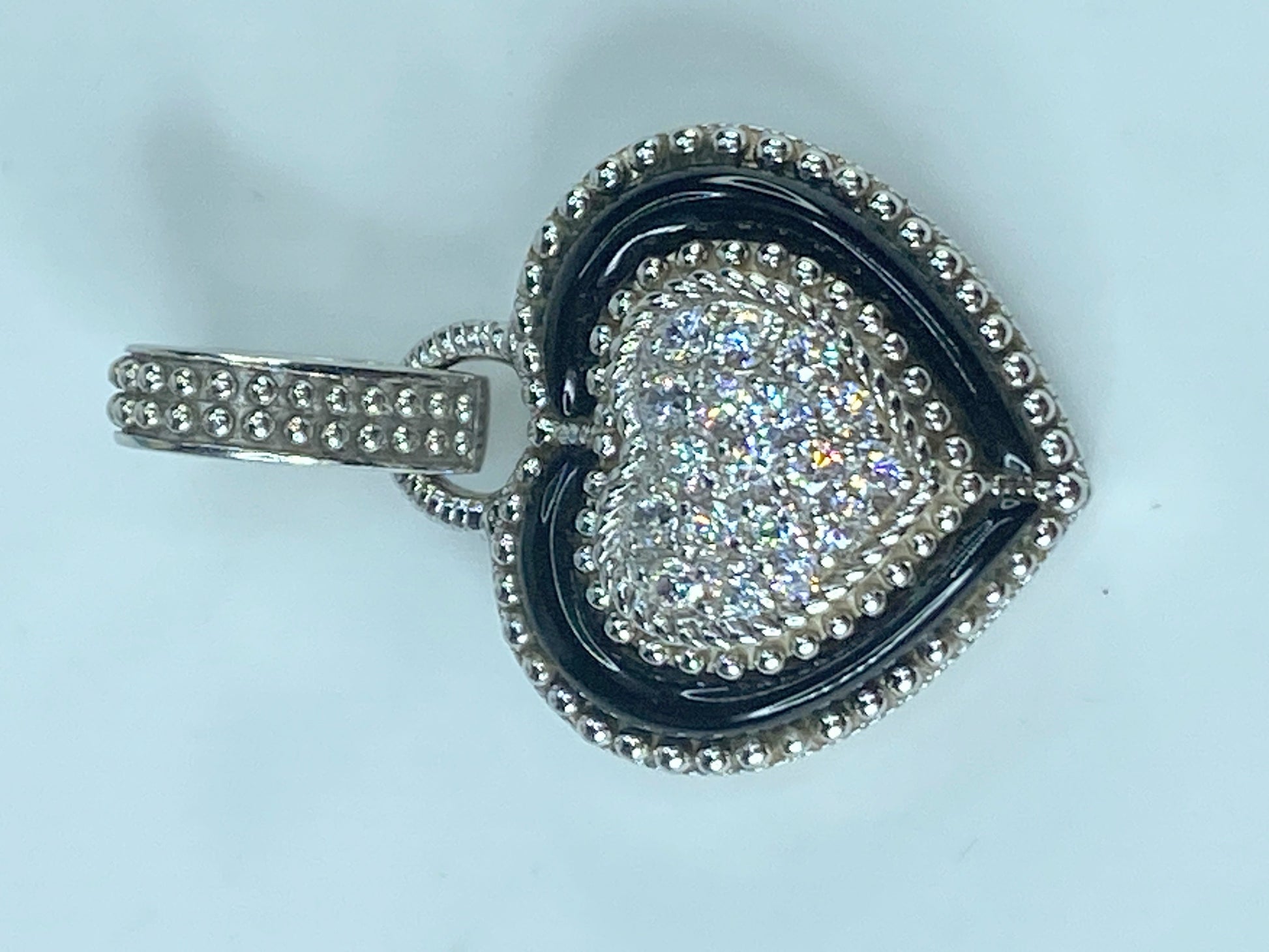 Judith Ripka black Onyx and CZ heart pendant/ enhancer statement piece 13g JR466