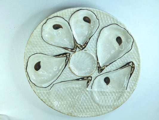 Antique Trompe L’oeil, "Napkin" Six Well Oyster Plate Number 0292 8.5" A397