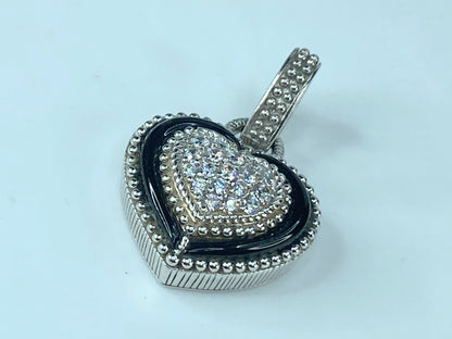 Judith Ripka black Onyx and CZ heart pendant/ enhancer statement piece 13g JR466