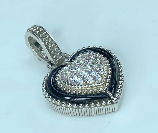 Judith Ripka black Onyx and CZ heart pendant/ enhancer statement piece 13g JR466