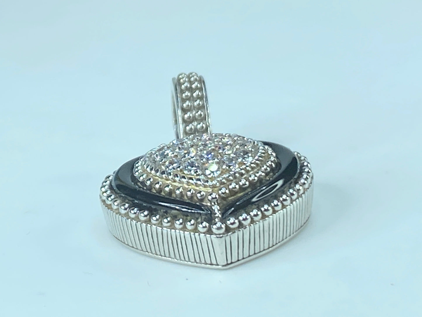 Judith Ripka black Onyx and CZ heart pendant/ enhancer statement piece 13g JR466