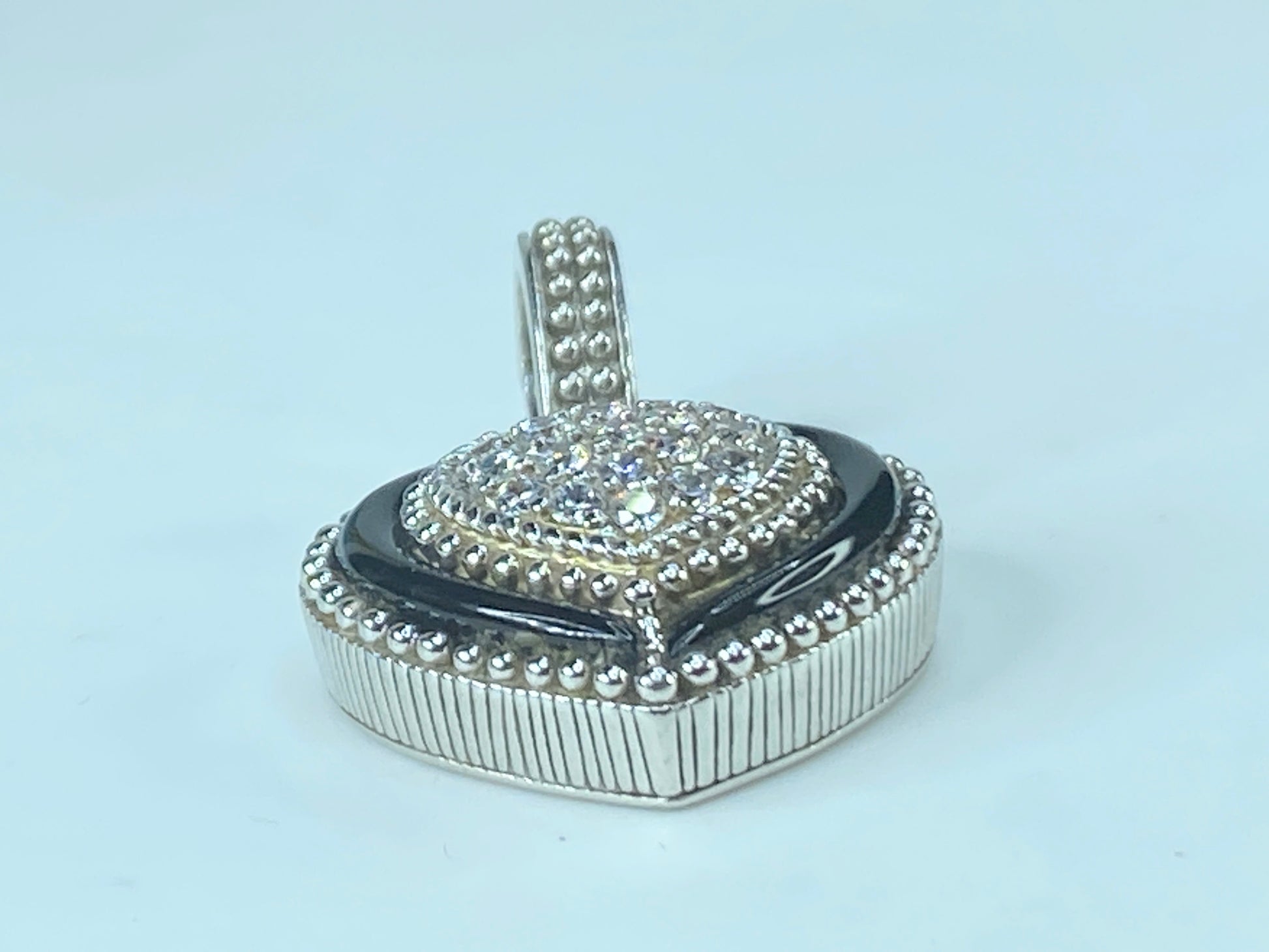 Judith Ripka black Onyx and CZ heart pendant/ enhancer statement piece 13g JR466