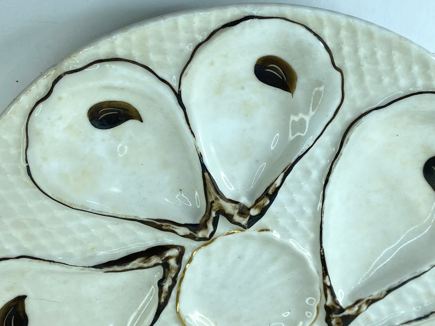 Antique Trompe L’oeil, "Napkin" Six Well Oyster Plate Number 0292 8.5" A397