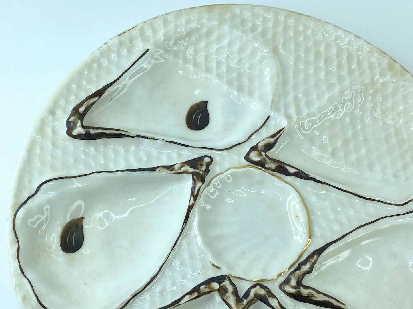 Antique Trompe L’oeil, "Napkin" Six Well Oyster Plate Number 0292 8.5" A397