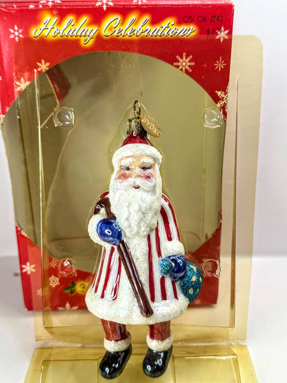 Christopher Radko Vintage Santa Dangle Feet Striped Coat Ornament XN134