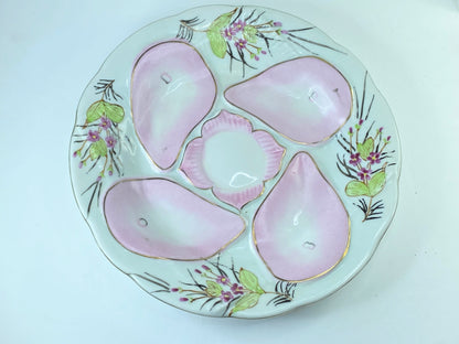 Vintage Nippon Oyster plate, hand painted, roses, dogwood, pink, 9" c1920 A399