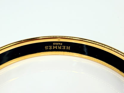 Vintage Hermès Enamel Bangle Bracelet Equestrian Motif Black Gold GS712