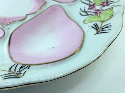 Vintage Nippon Oyster plate, hand painted, roses, dogwood, pink, 9" c1920 A399
