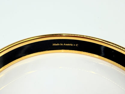 Vintage Hermès Enamel Bangle Bracelet Equestrian Motif Black Gold GS712