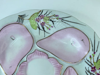 Vintage Nippon Oyster plate, hand painted, roses, dogwood, pink, 9" c1920 A399