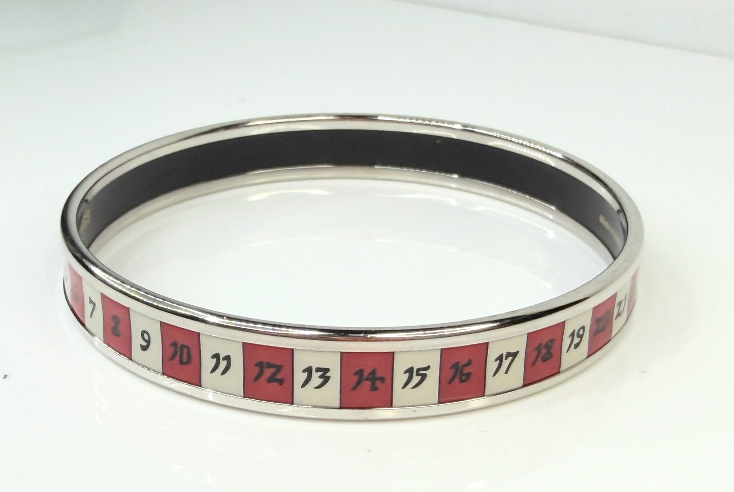 Vintage Hermes Numbers Enamel Bangle Red White Roulette Austria GS773