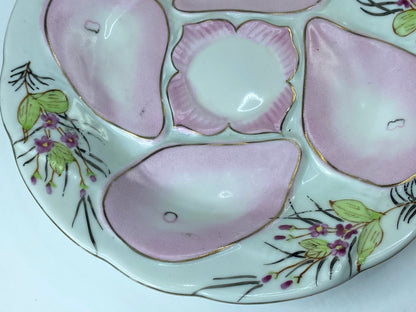 Vintage Nippon Oyster plate, hand painted, roses, dogwood, pink, 9" c1920 A399