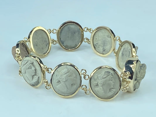 Antique Lava Cameo bracelet 14K yellow gold 19th century 8" 32.2g JR466