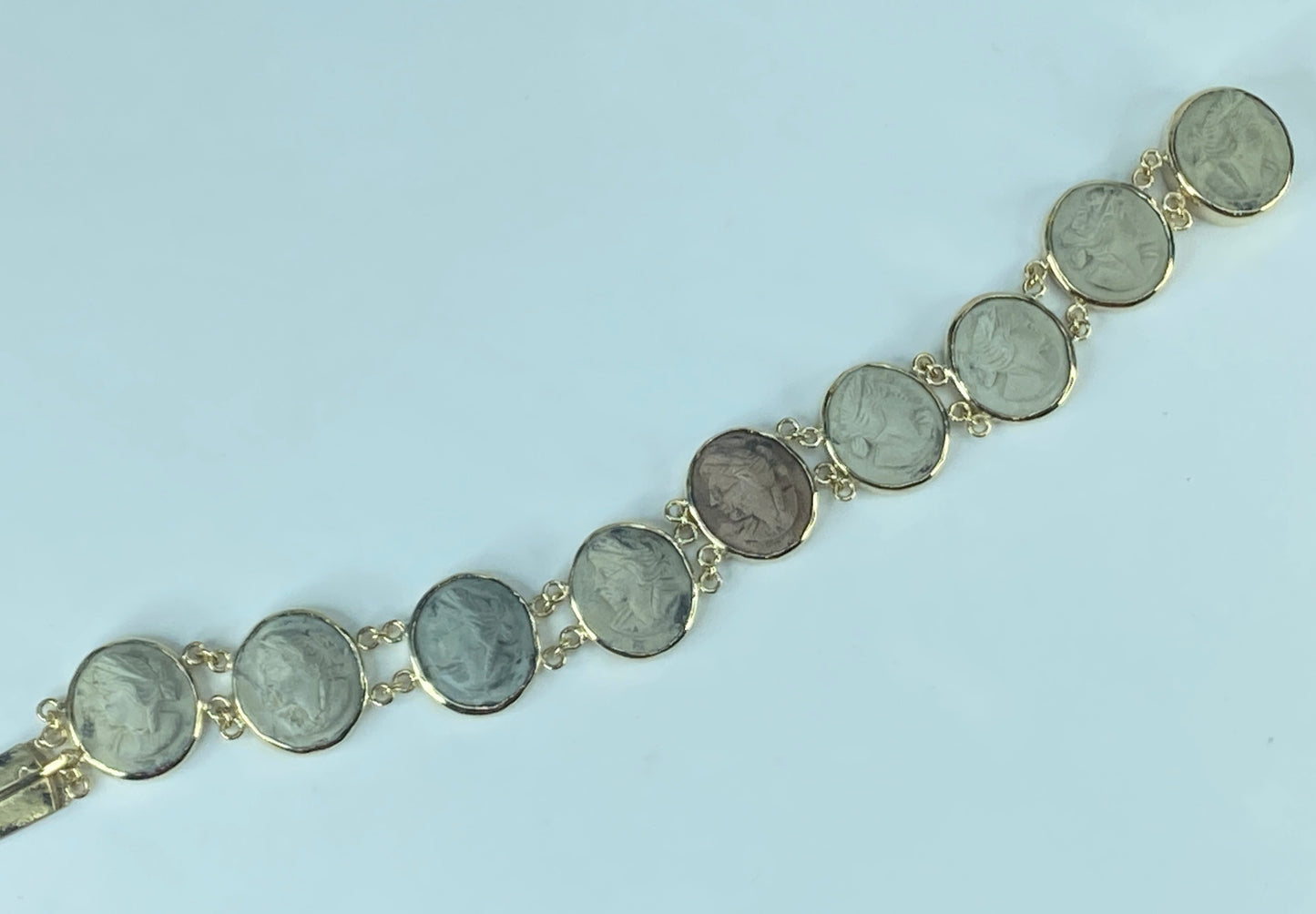 Antique Lava Cameo bracelet 14K yellow gold 19th century 8" 32.2g JR466