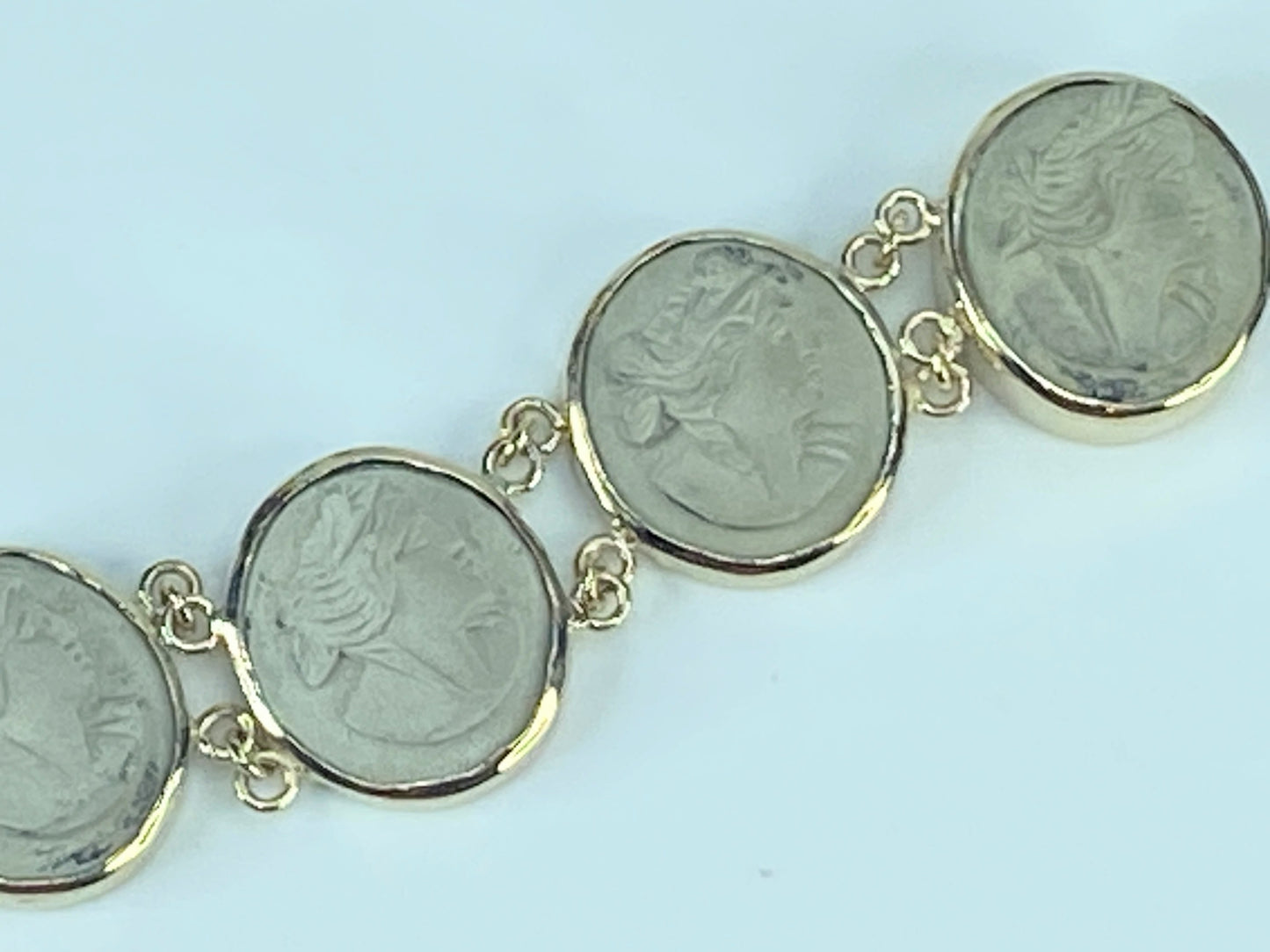 Antique Lava Cameo bracelet 14K yellow gold 19th century 8" 32.2g JR466