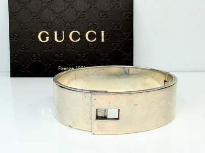 Vintage Gucci Wide Sterling Silver Hinged Cuff Bracelet Italy JR1486
