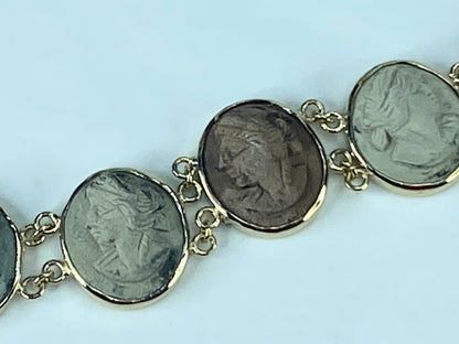 Antique Lava Cameo bracelet 14K yellow gold 19th century 8" 32.2g JR466