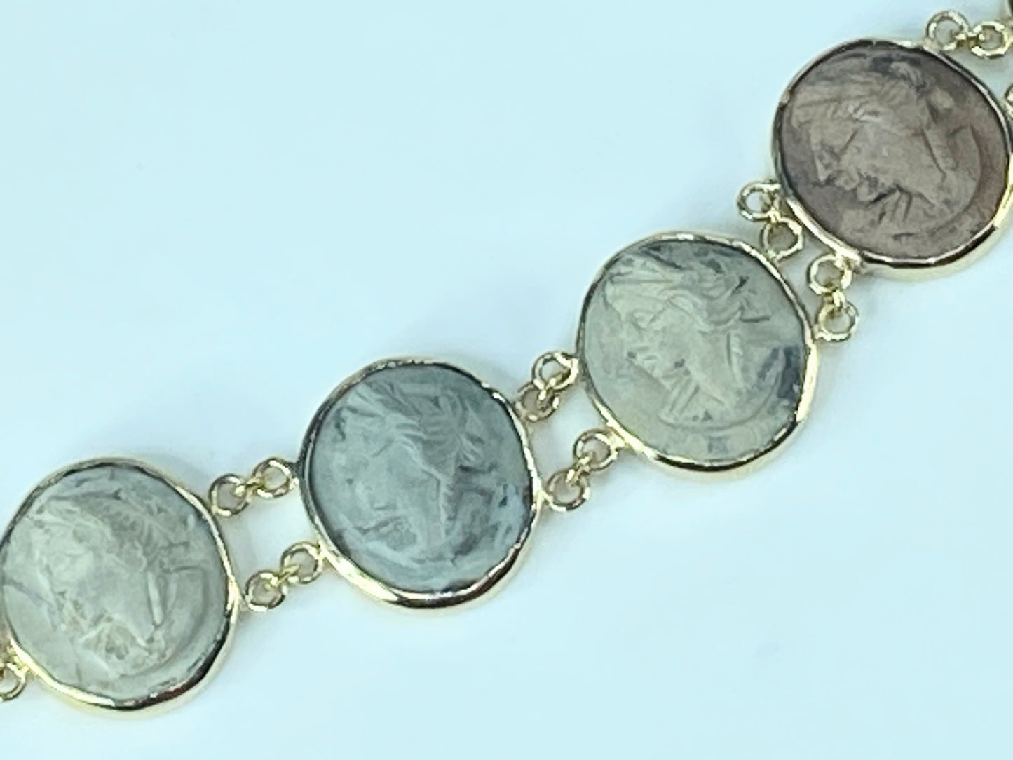 Antique Lava Cameo bracelet 14K yellow gold 19th century 8" 32.2g JR466