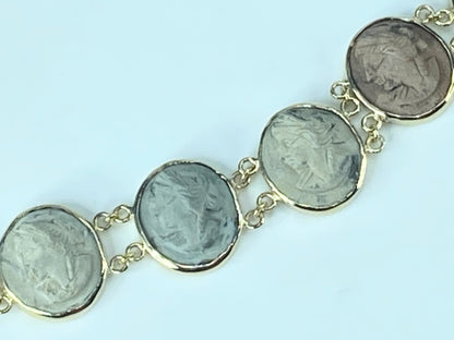 Antique Lava Cameo bracelet 14K yellow gold 19th century 8" 32.2g JR466