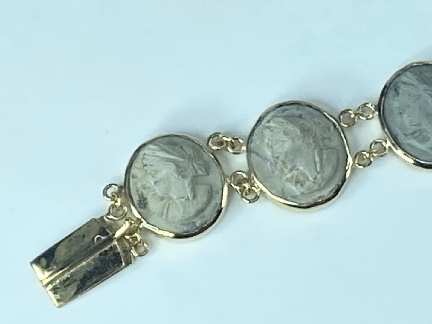 Antique Lava Cameo bracelet 14K yellow gold 19th century 8" 32.2g JR466