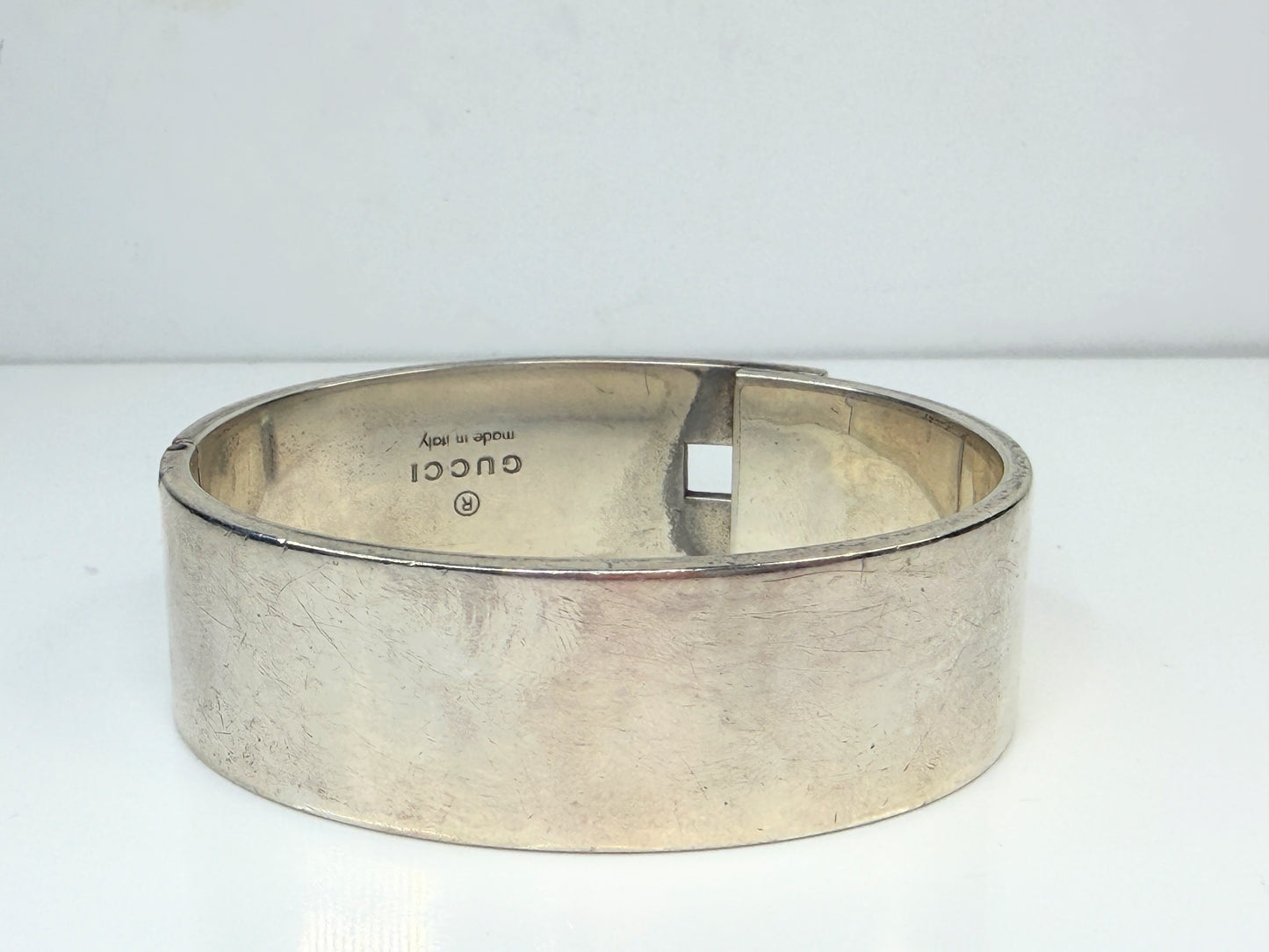 Vintage Gucci Wide Sterling Silver Hinged Cuff Bracelet Italy JR1486