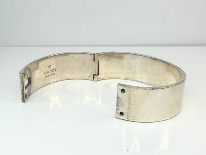 Vintage Gucci Wide Sterling Silver Hinged Cuff Bracelet Italy JR1486