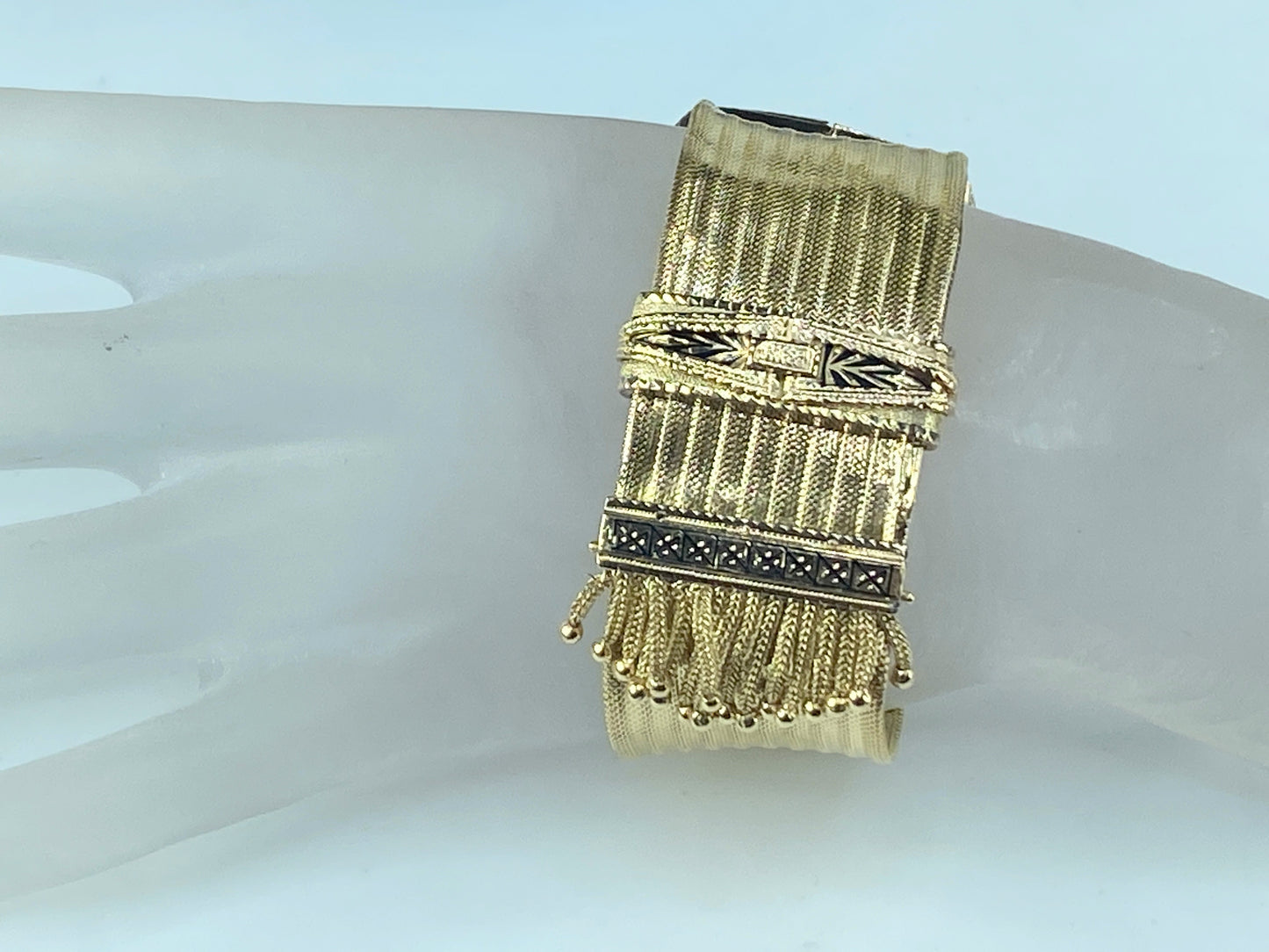 Antique European Emblem Iconic Bracelet 14kt Tassel Adjustable Slide Cuff JR463