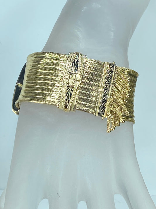 Antique European Emblem Iconic Bracelet 14kt Tassel Adjustable Slide Cuff JR463