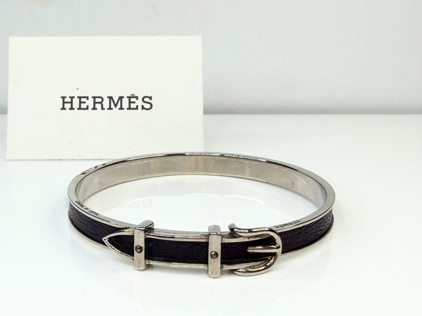 Vintage Hermès Belt Buckle Leather Palladium Plated Bracelet GS774