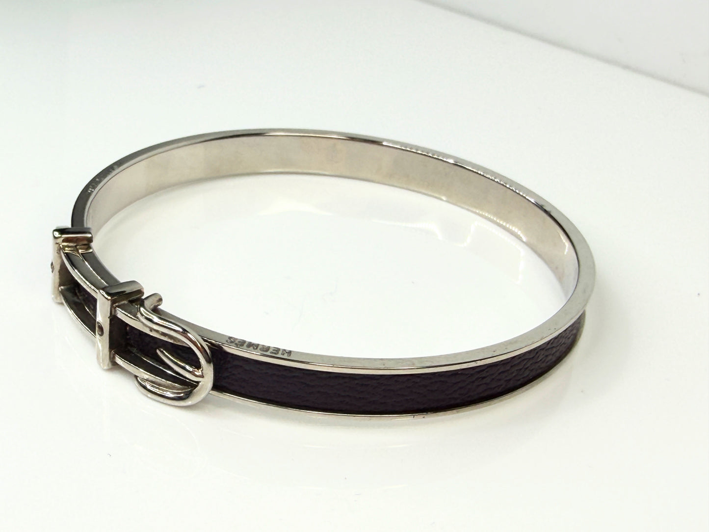 Vintage Hermès Belt Buckle Leather Palladium Plated Bracelet GS774