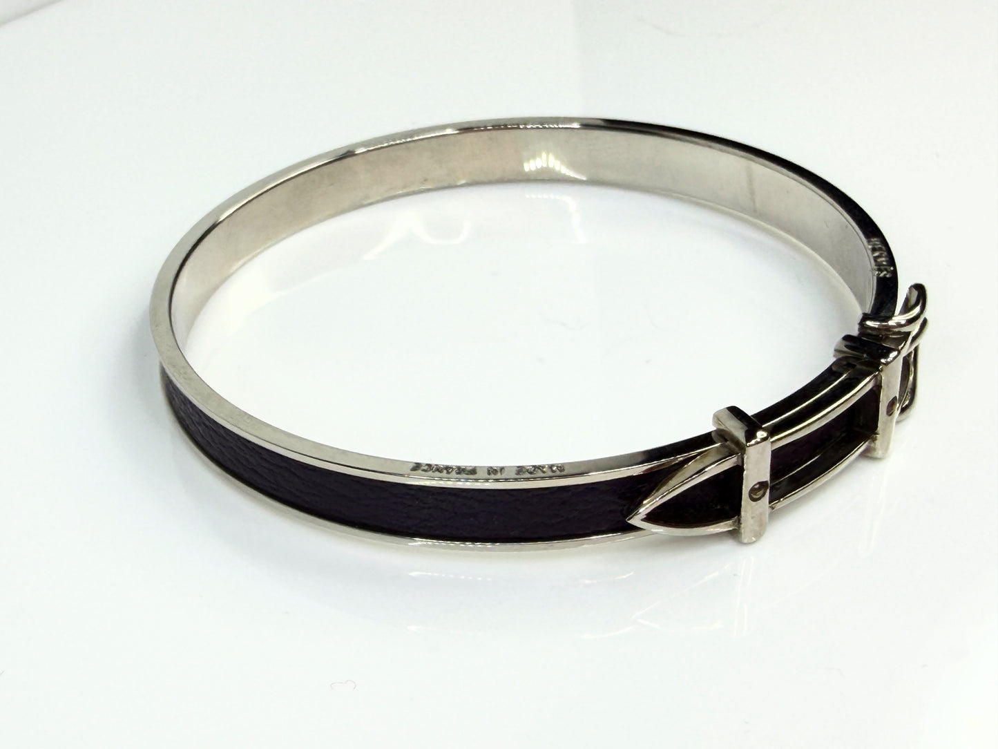 Vintage Hermès Belt Buckle Leather Palladium Plated Bracelet GS774