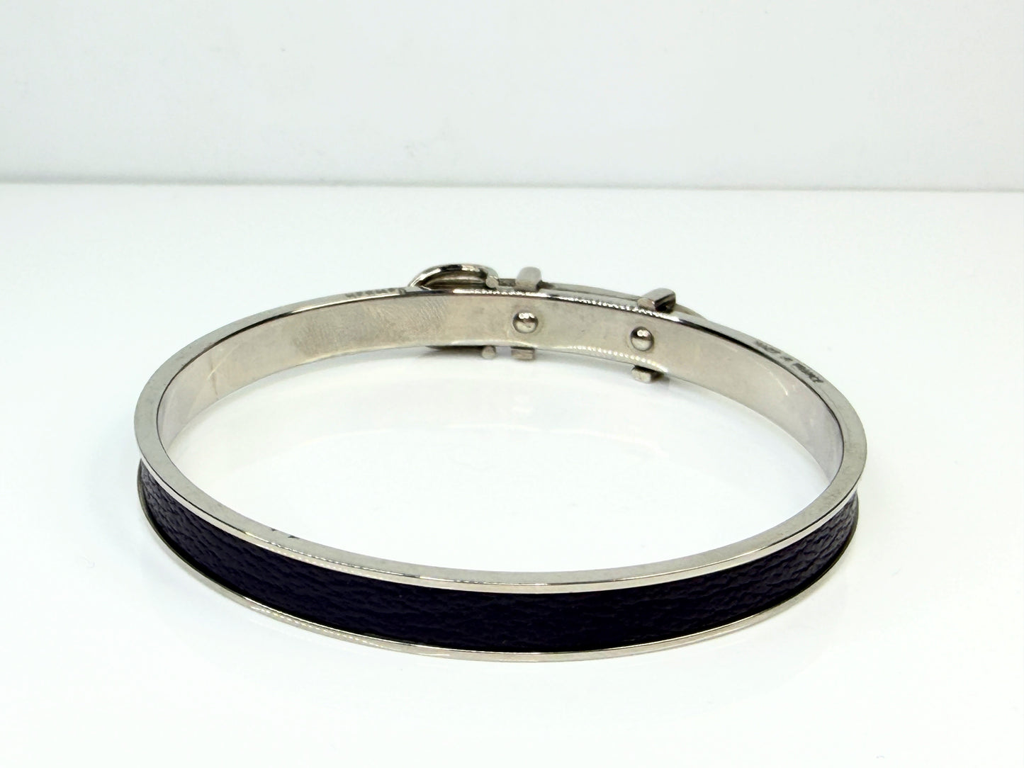 Vintage Hermès Belt Buckle Leather Palladium Plated Bracelet GS774