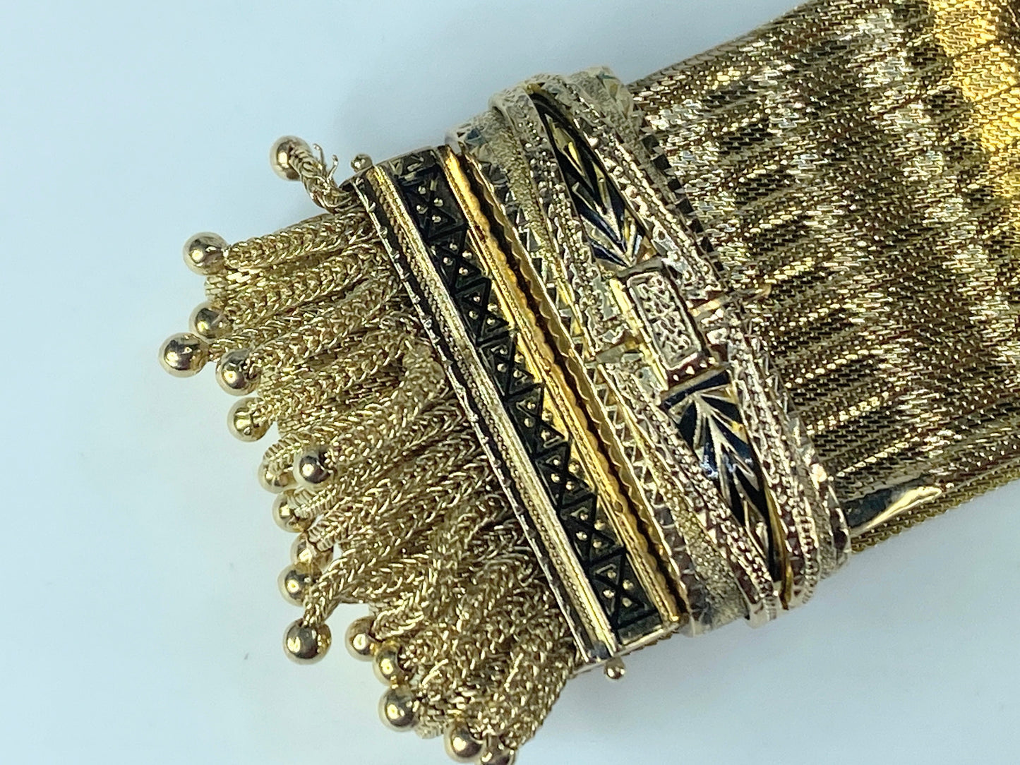 Antique European Emblem Iconic Bracelet 14kt Tassel Adjustable Slide Cuff JR463