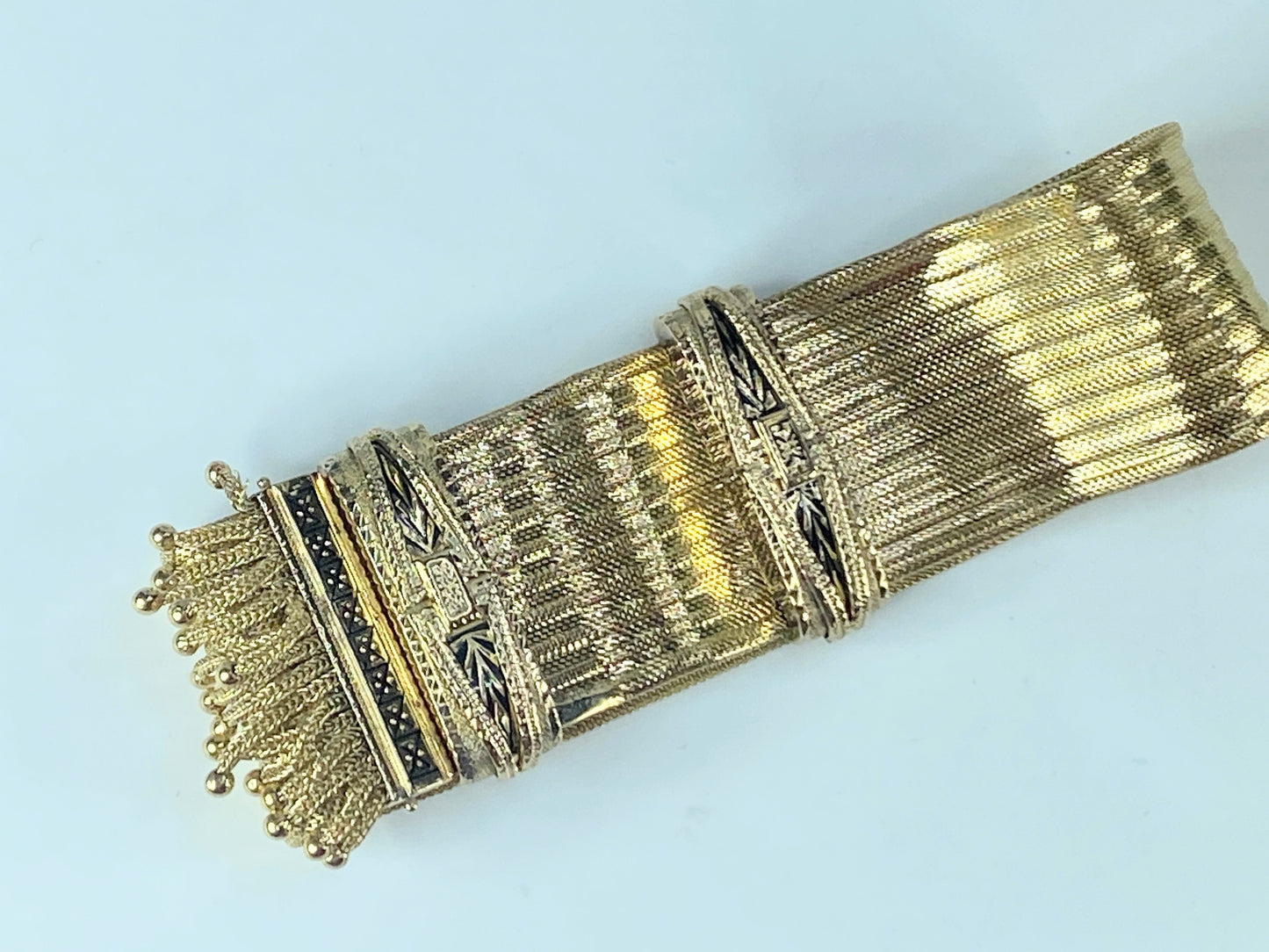 Antique European Emblem Iconic Bracelet 14kt Tassel Adjustable Slide Cuff JR463