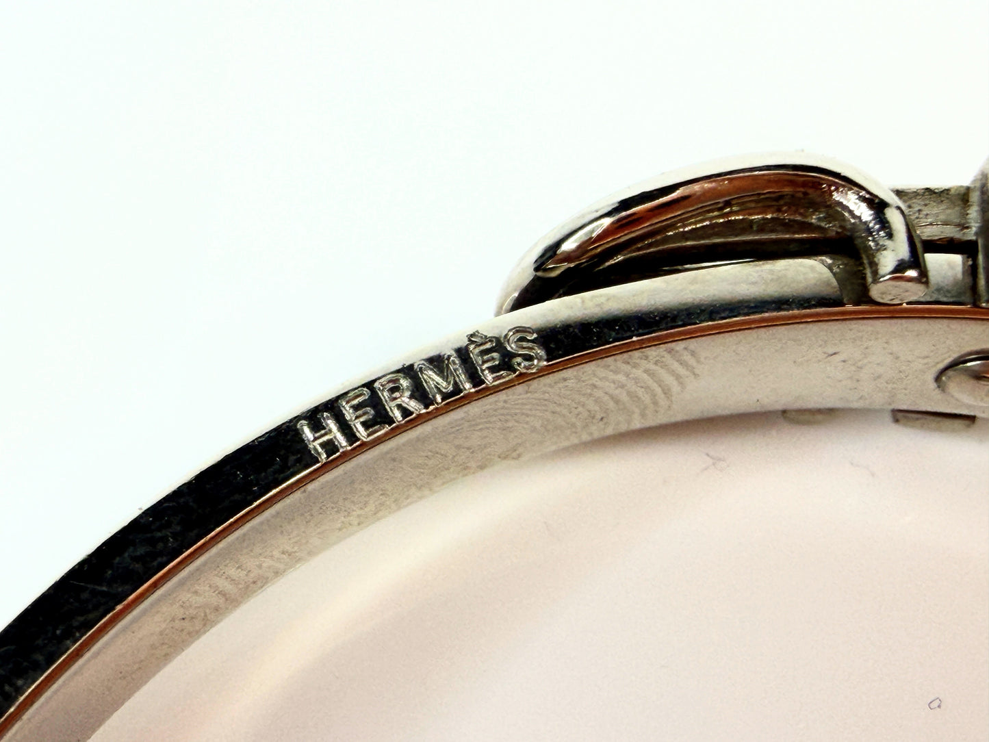 Vintage Hermès Belt Buckle Leather Palladium Plated Bracelet GS774