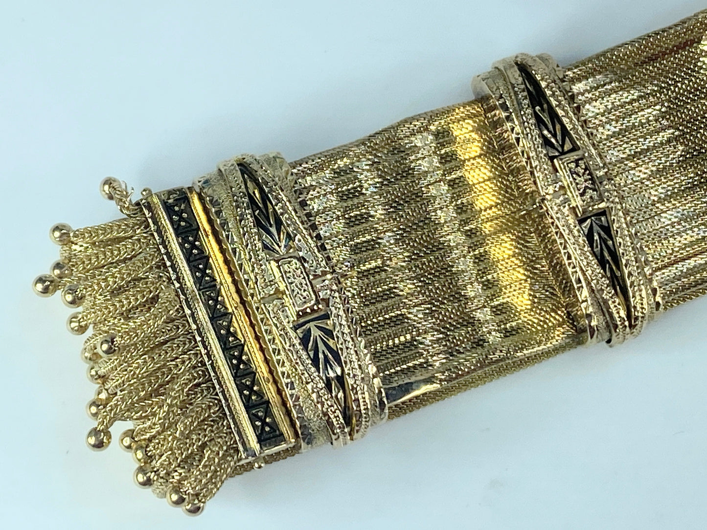 Antique European Emblem Iconic Bracelet 14kt Tassel Adjustable Slide Cuff JR463