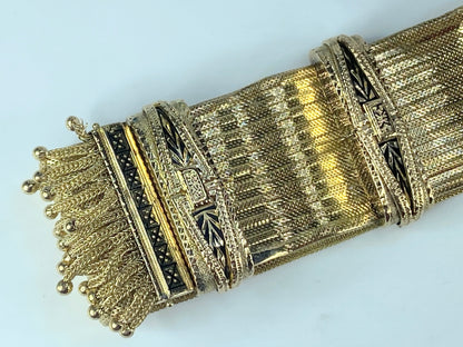 Antique European Emblem Iconic Bracelet 14kt Tassel Adjustable Slide Cuff JR463