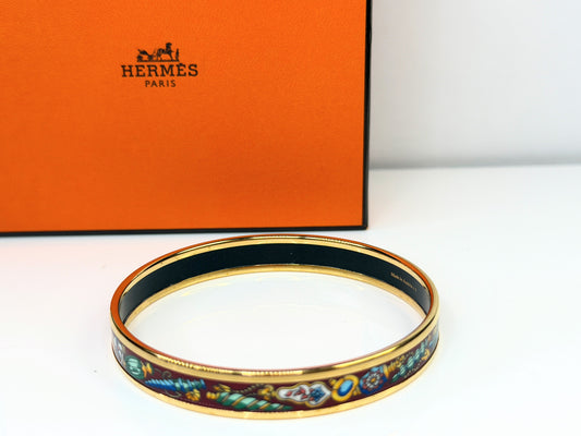 Vintage Hermès Enamel Bangle Bracelet Red Multicolor Motif Austria GS775