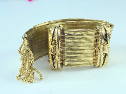 Antique European Emblem Iconic Bracelet 14kt Tassel Adjustable Slide Cuff JR463