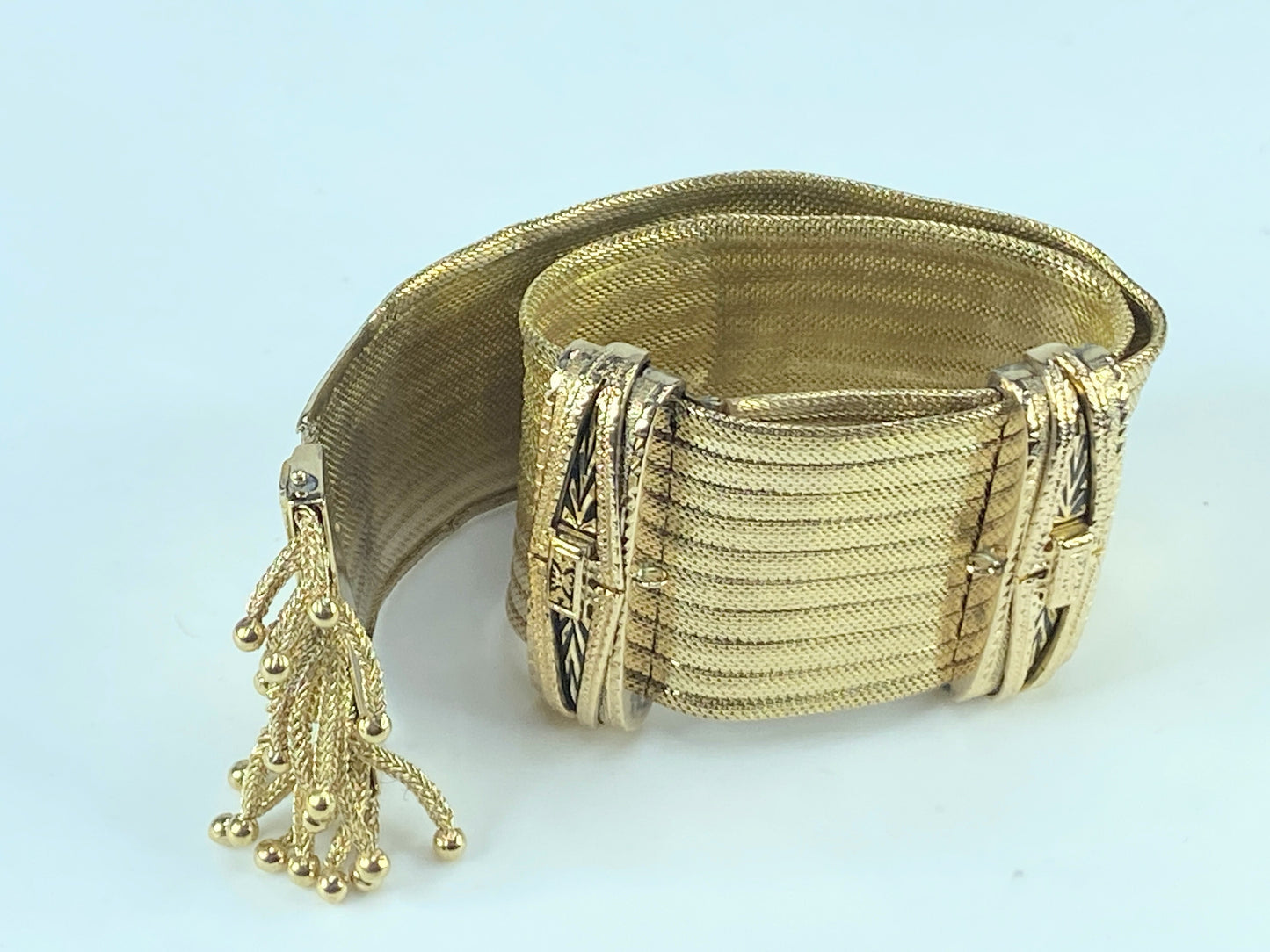 Antique European Emblem Iconic Bracelet 14kt Tassel Adjustable Slide Cuff JR463