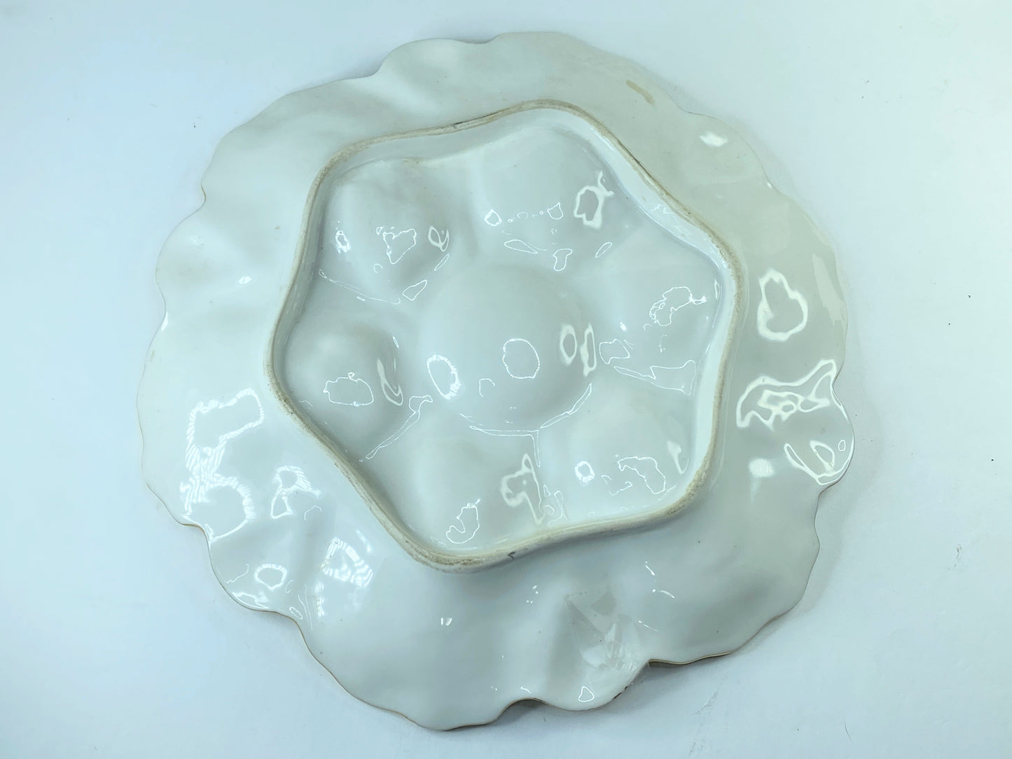 19th cent gold monogram & gild leave-like deco LP 6 well oyster plates 9.5" A401