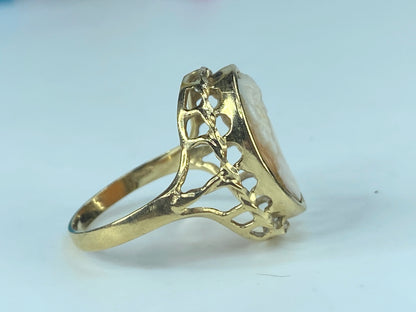 14K yellow gold shell Cameo lady ring 3.2g s7 JR428