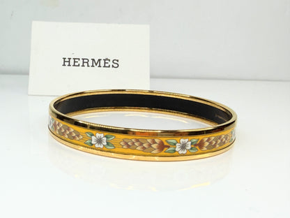 Vintage Hermès Pinecone Floral Enamel Bangle Gold Austria GS776