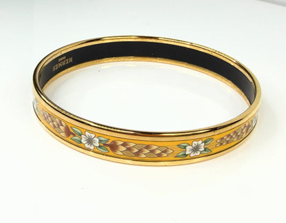 Vintage Hermès Pinecone Floral Enamel Bangle Gold Austria GS776