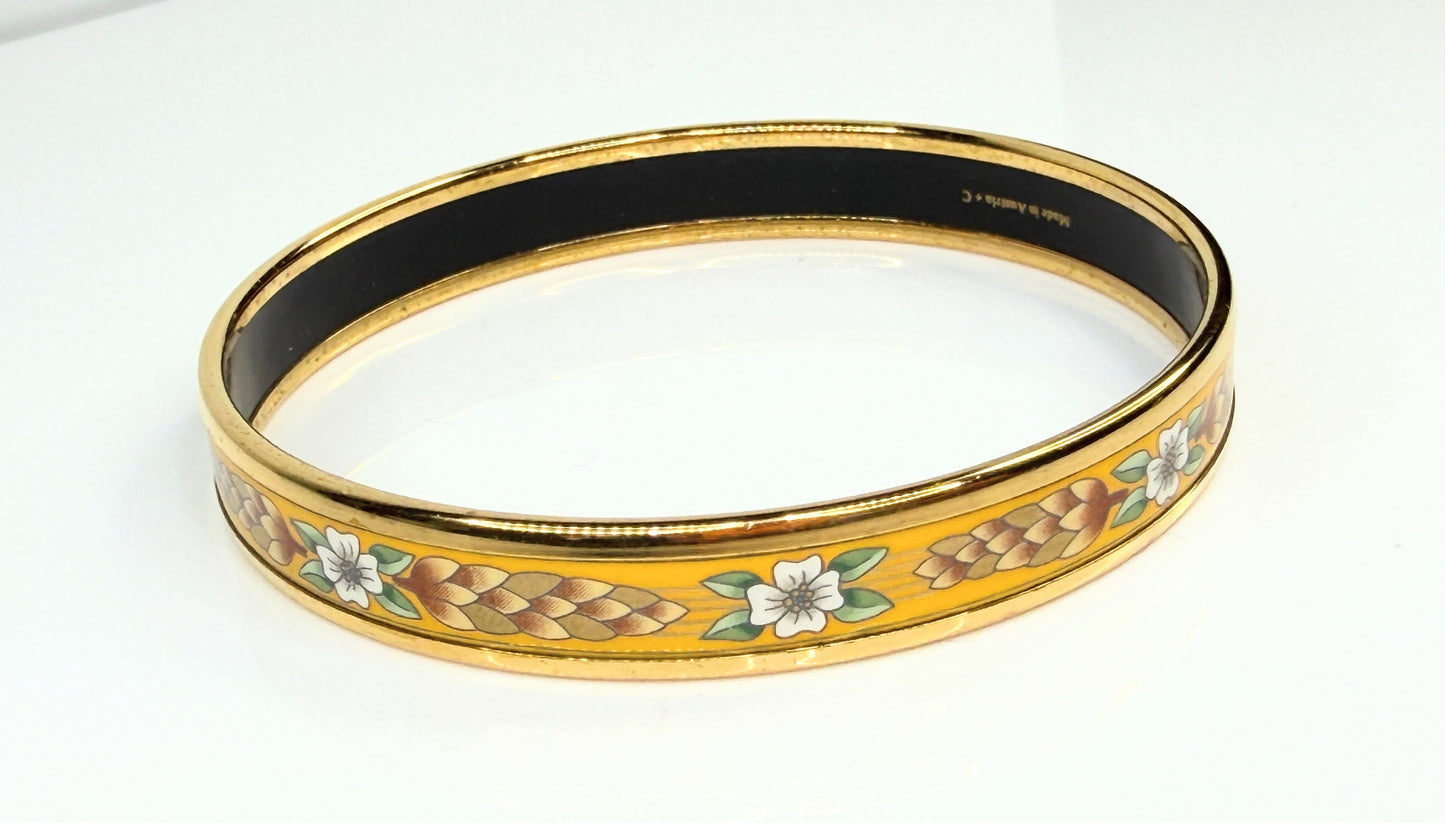 Vintage Hermès Pinecone Floral Enamel Bangle Gold Austria GS776