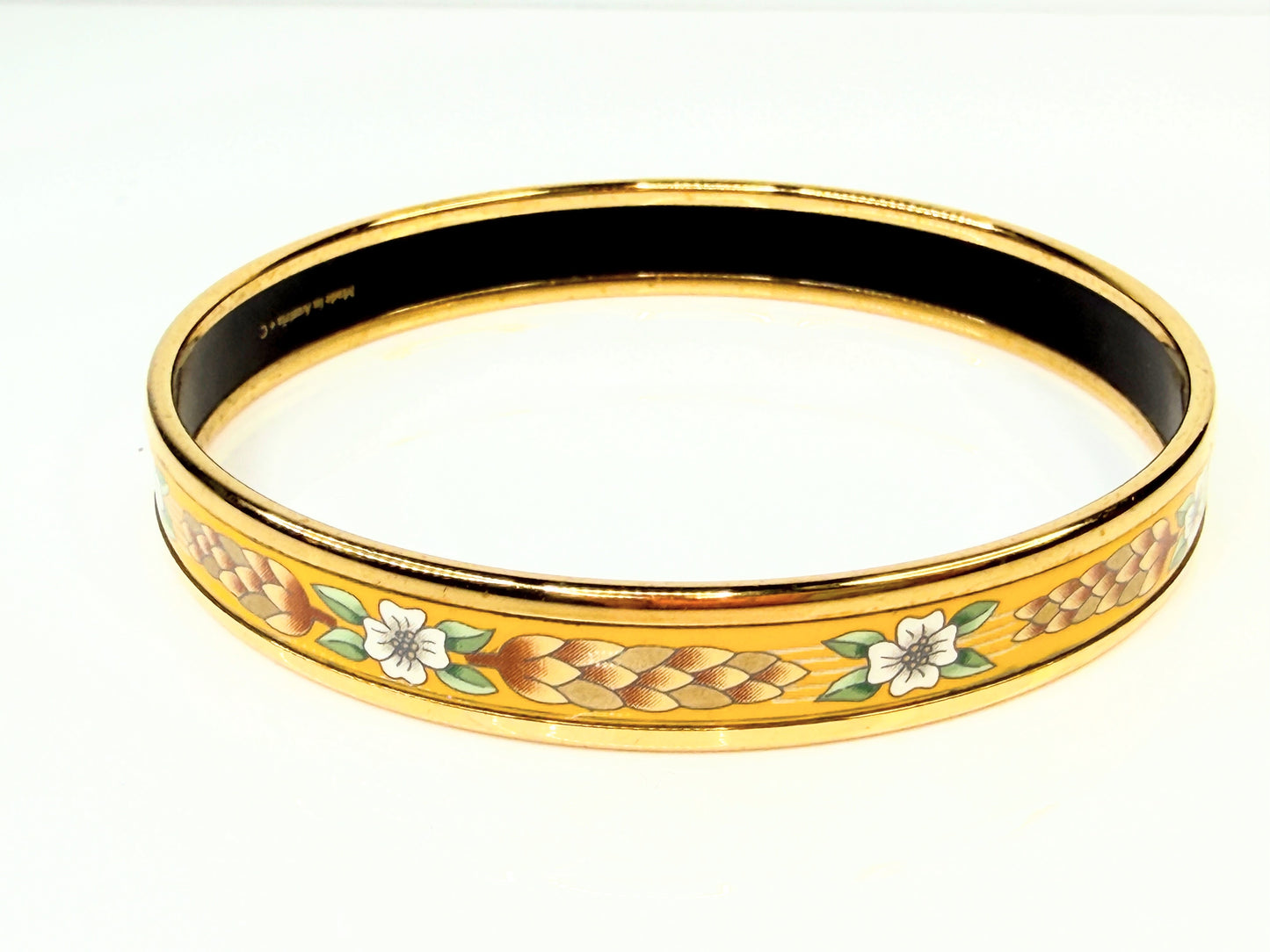 Vintage Hermès Pinecone Floral Enamel Bangle Gold Austria GS776
